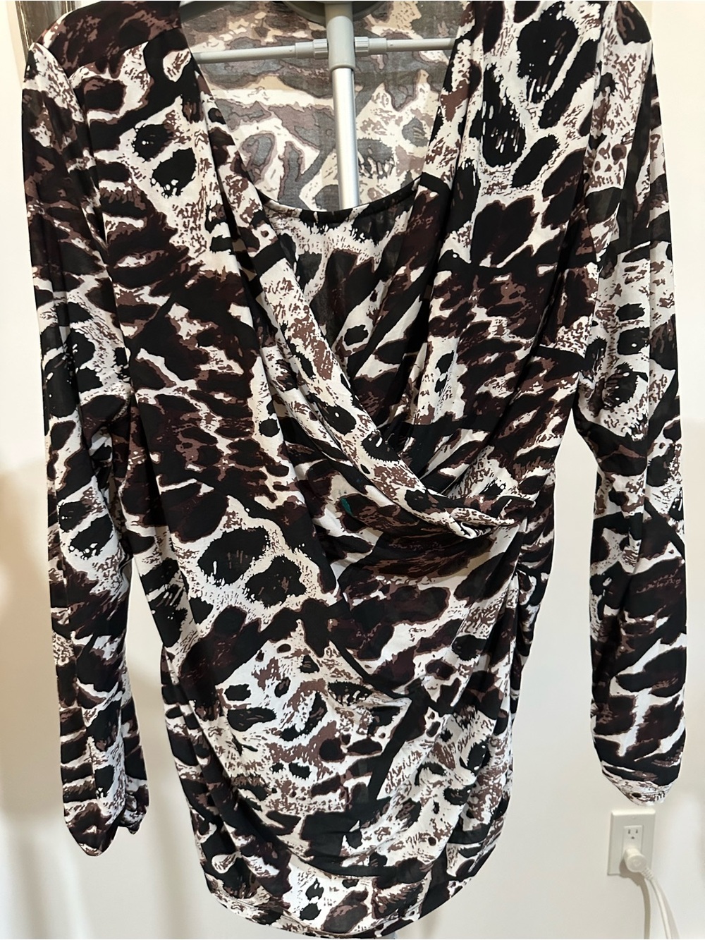 Women’s Printed Drape Front Blouse - Brown/Black/White